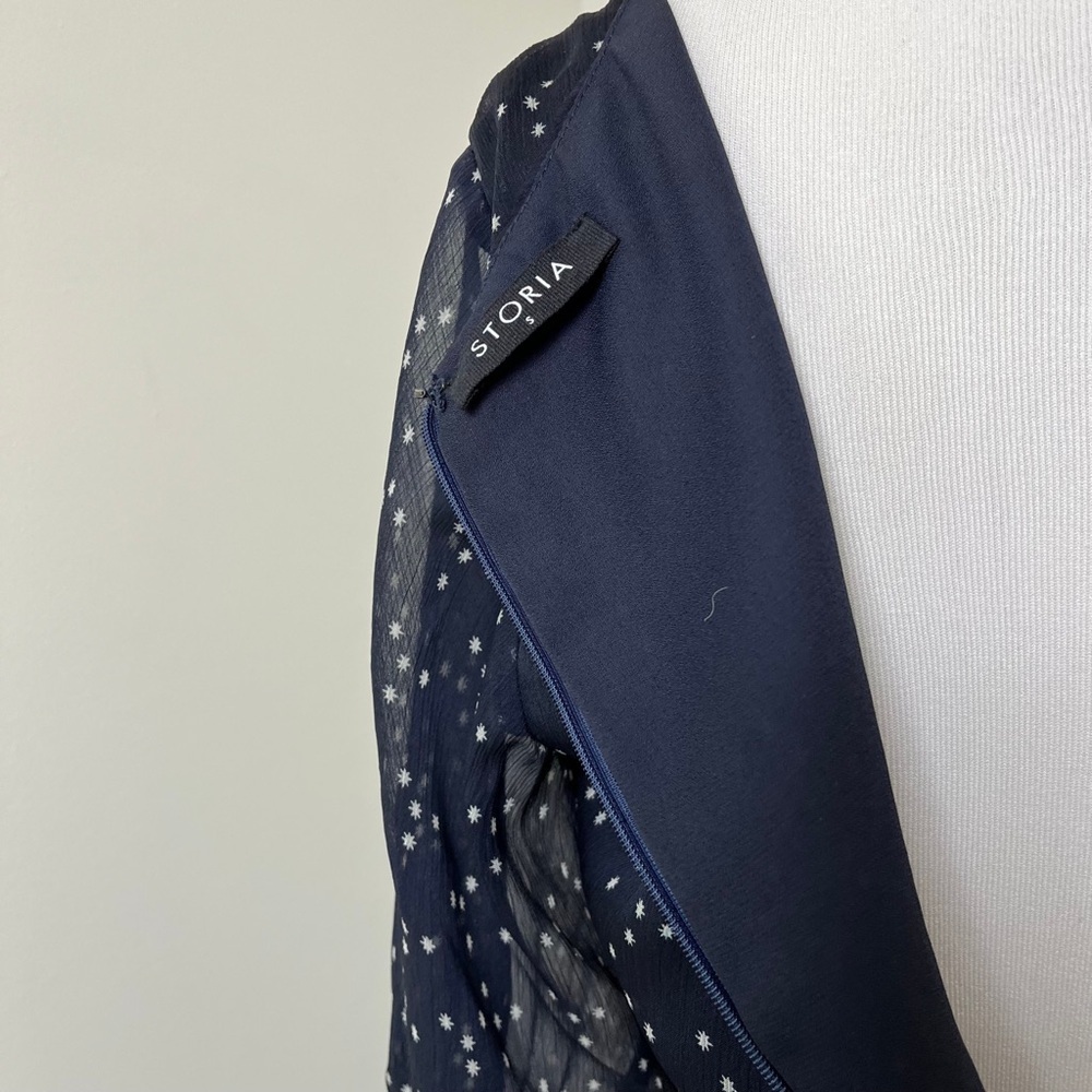 Storia Night Sky Mini Dress | Long Sleeve | Blue | Cutout | Sheer | Small - Picture 6 of 8